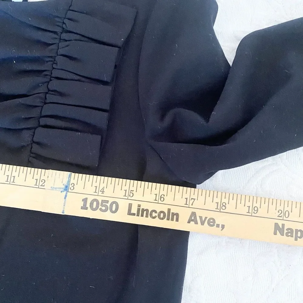 Kate‎ Spade Dress Women 4 Black Excellent 3/4 Sleeve Pleated Neck Ponte Sheath